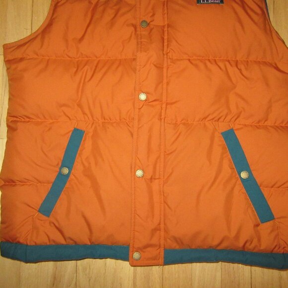 MENS LL BEAN VEST/PUFFER/ORANGE + GREEN/DOWNTEK/POCKETS/SIZE LARGE! - Picture 7 of 10